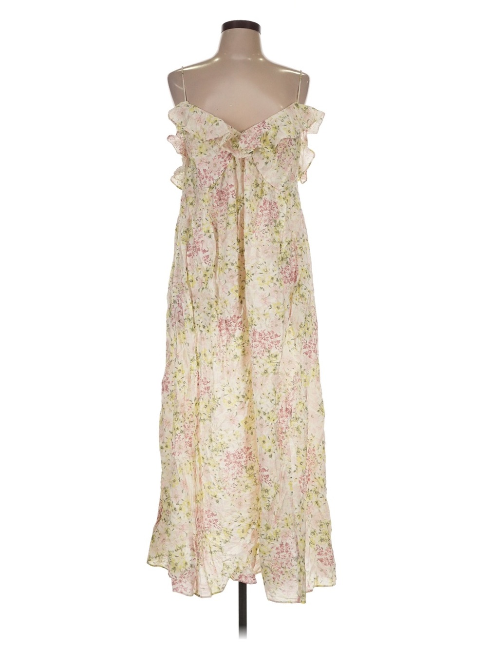 NWT H&M Floral Ruffle Spaghetti Strap Maxi Dress - Pale Pink & Green - Picture 3 of 5